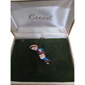 Creed Vintage Enamel Boy Pin Brooch With Gold Tone Finish In Original Box